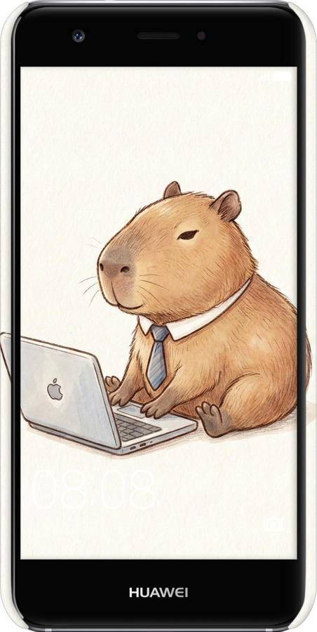 3D пластиковый матовый чехол Funny Capybara CEO Working для Huawei Nova - 6777m-439 изображение 