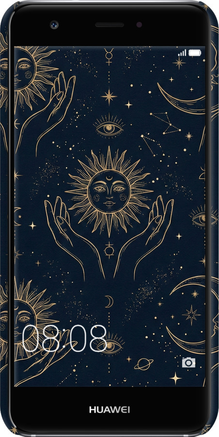 3D пластиковый матовый чехол Celestial Harmony: Sun & Moon Gold Mystic Pattern для Huawei Nova - 6778m-439 изображение 