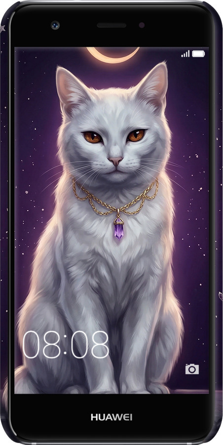 3D пластиковий матовий чехол Mystic White Cat Gothic Dark Purple Gold для Huawei Nova - 6805m-439 изображение 