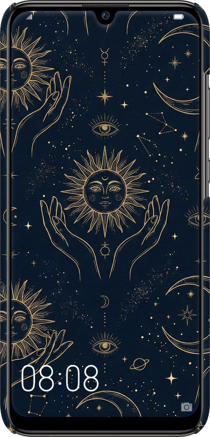 3D пластиковый матовый чехол Celestial Harmony: Sun & Moon Gold Mystic Pattern для Huawei P Smart 2019 - 6778m-1634 изображение 
