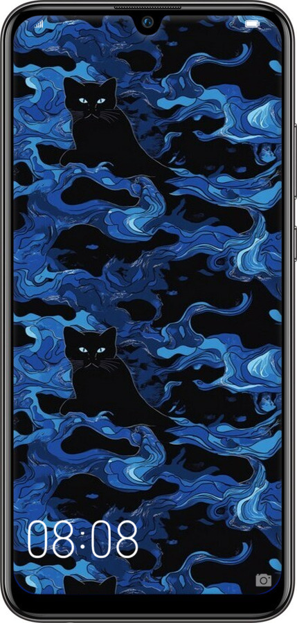 2D пластиковый чехол Абстрактный узор черных котов на синем фоне для Huawei P Smart 2019 - 6525t-1634 изображение 