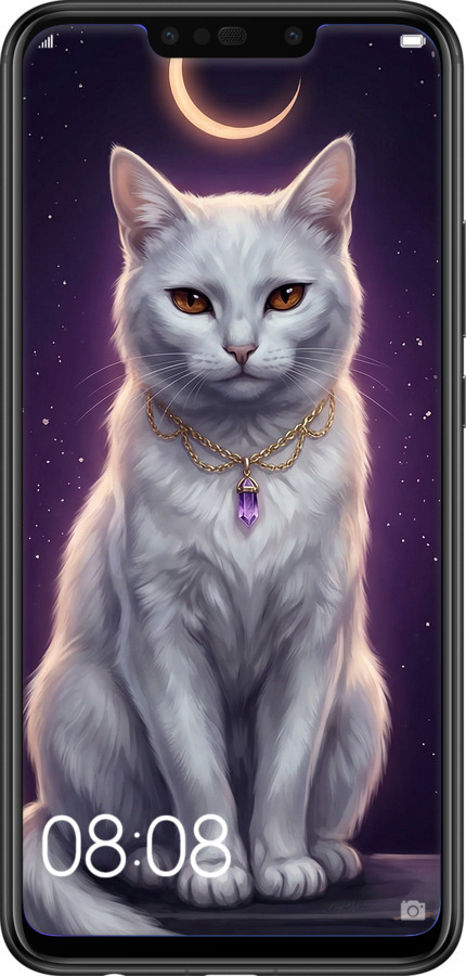 TPU чехол Mystic White Cat Gothic Dark Purple Gold для Huawei P Smart Plus - 6805b-1555 изображение 