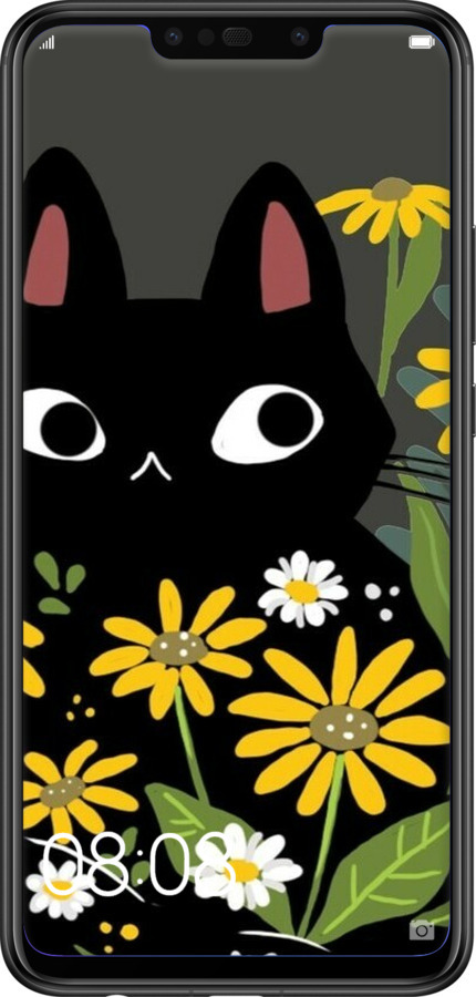 Силиконовый чехол Черный кот с цветами для Huawei P Smart Plus - 6448u-1555 изображение 