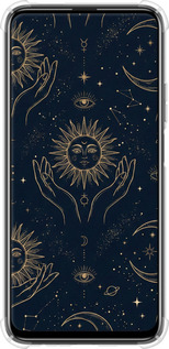 Силикон с усиленными углами чехол Celestial Harmony: Sun & Moon Gold Mystic Pattern для Huawei P Smart Pro - 6778sp-1906 изображение 