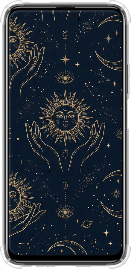 Силикон с усиленными углами чехол Celestial Harmony: Sun & Moon Gold Mystic Pattern для Huawei P Smart Pro - 6778sp-1906 изображение 