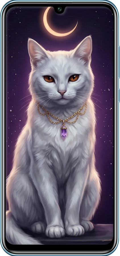 2D пластиковый чехол Mystic White Cat Gothic Dark Purple Gold для Huawei P Smart S - 6805t-1813 изображение 