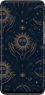 3D пластиковый матовый чехол Celestial Harmony: Sun & Moon Gold Mystic Pattern для Huawei Y9 Prime 2019 - 6778m-1736 изображение 