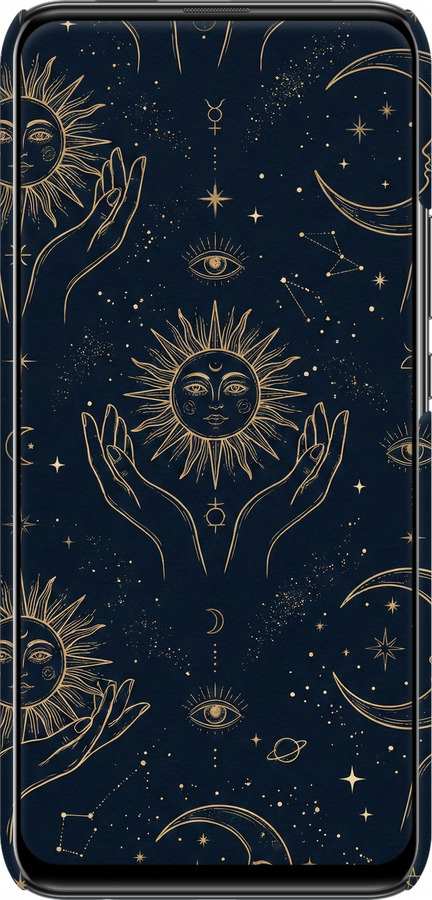3D пластиковый матовый чехол Celestial Harmony: Sun & Moon Gold Mystic Pattern для Huawei Y9 Prime 2019 - 6778m-1736 изображение 