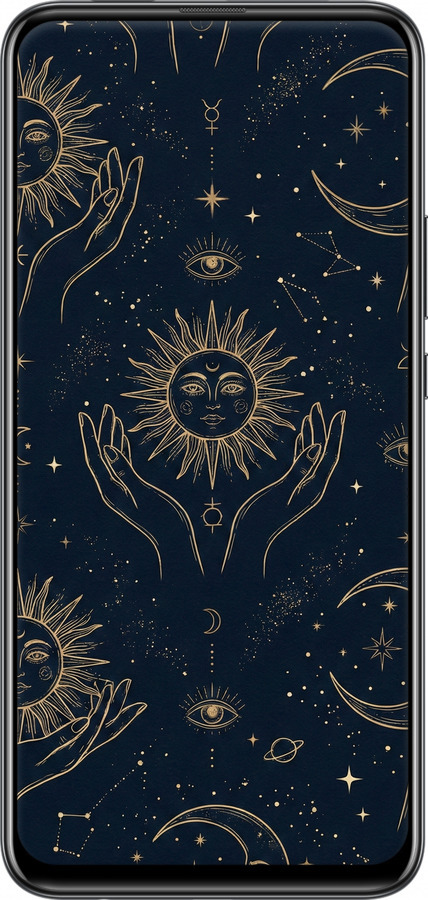 Силиконовый чехол Celestial Harmony: Sun & Moon Gold Mystic Pattern для Huawei Y9 Prime 2019 - 6778u-1736 изображение 