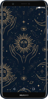 3D пластиковый матовый чехол Celestial Harmony: Sun & Moon Gold Mystic Pattern для Huawei P Smart - 6778m-1346 изображение 