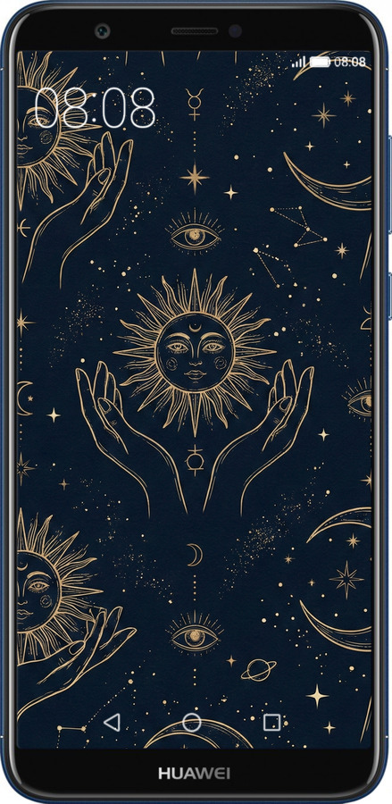 2D пластиковый чехол Celestial Harmony: Sun & Moon Gold Mystic Pattern для Huawei P Smart - 6778t-1346 изображение 