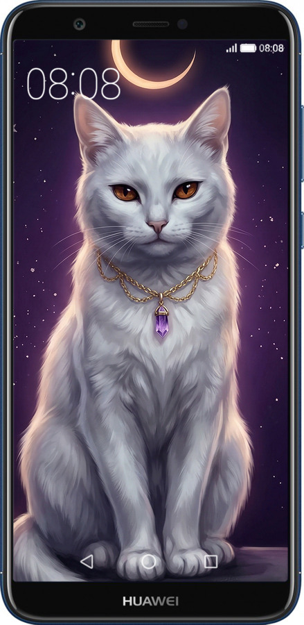 2D пластиковый чехол Mystic White Cat Gothic Dark Purple Gold для Huawei P Smart - 6805t-1346 изображение 