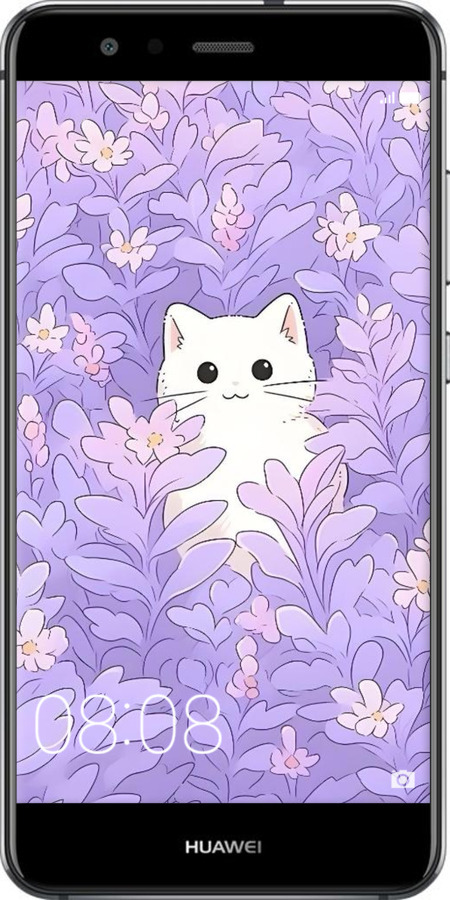 Силиконовый чехол Котик в цветах для Huawei P10 Lite - 6390u-896 изображение 