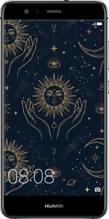 Силіконовий чехол Celestial Harmony: Sun & Moon Gold Mystic Pattern для Huawei P10 Lite - 6778u-896 изображение 
