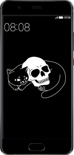 2D пластиковый чехол С изображением кота и черепа для Huawei P10 Plus - 6491t-963 изображение 