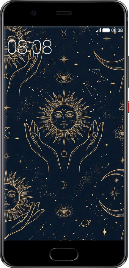 Силиконовый чехол Celestial Harmony: Sun & Moon Gold Mystic Pattern для Huawei P10 Plus - 6778u-963 изображение 