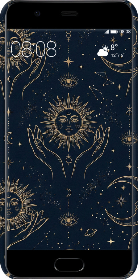 3D пластиковий матовий чехол Celestial Harmony: Sun & Moon Gold Mystic Pattern для Huawei P10 - 6778m-780 изображение 