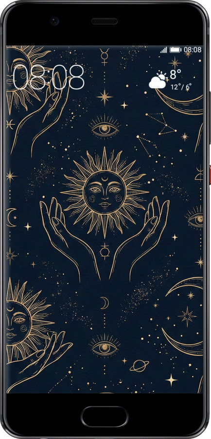 Силіконовий чехол Celestial Harmony: Sun & Moon Gold Mystic Pattern для Huawei P10 - 6778u-780 изображение 