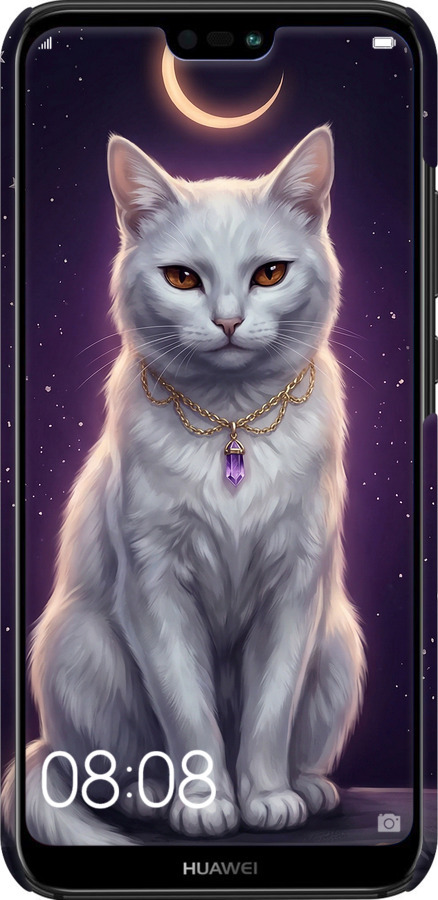 3D пластиковий матовий чехол Mystic White Cat Gothic Dark Purple Gold для Huawei P20 Lite - 6805m-1410 изображение 