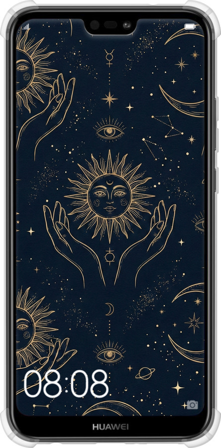 Силіконовий протиударний с посиленими кутами чехол Celestial Harmony: Sun & Moon Gold Mystic Pattern для Huawei P20 Lite - 6778sp-1410 изображение 