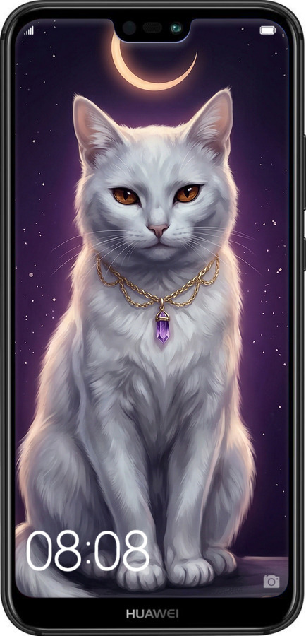 2D пластиковый чехол Mystic White Cat Gothic Dark Purple Gold для Huawei P20 Lite - 6805t-1410 изображение 