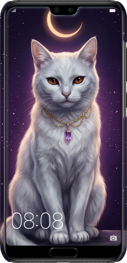 3D пластиковий матовий чехол Mystic White Cat Gothic Dark Purple Gold для Huawei P20 Pro - 6805m-1470 изображение 