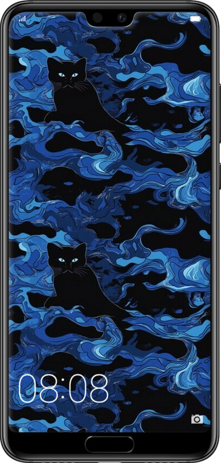 2D пластиковый чехол Абстрактный узор черных котов на синем фоне для Huawei P20 Pro - 6525t-1470 изображение 
