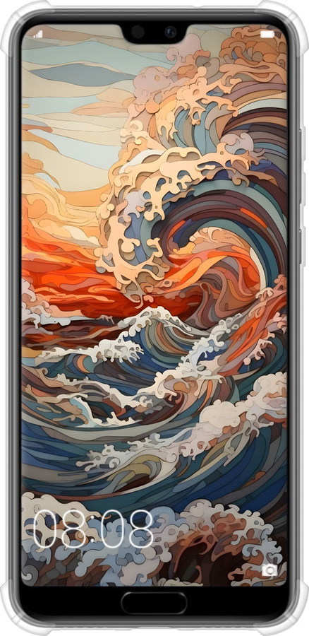 Силіконовий протиударний с посиленими кутами чехол Арт хвилі для Huawei P20 - 6324sp-1396 изображение 