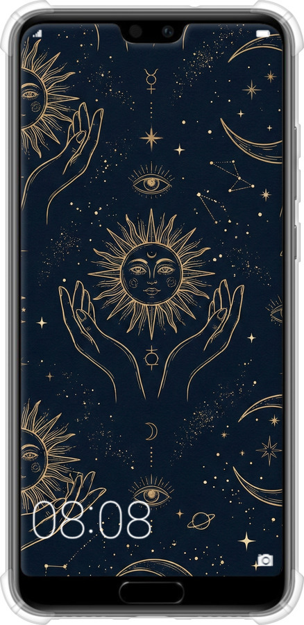 Силіконовий протиударний с посиленими кутами чехол Celestial Harmony: Sun & Moon Gold Mystic Pattern для Huawei P20 - 6778sp-1396 изображение 