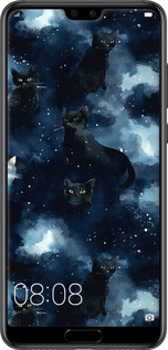 Силіконовий чехол Зображення котиків з темною аквареллю для Huawei P20 - 6521u-1396 изображение 