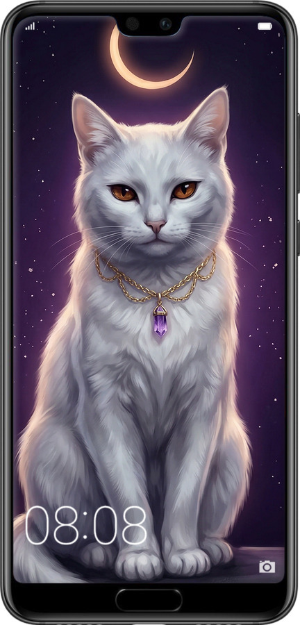 2D пластиковый чехол Mystic White Cat Gothic Dark Purple Gold для Huawei P20 - 6805t-1396 изображение 