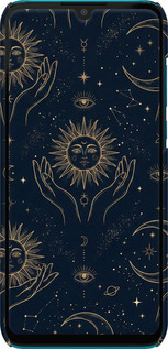 3D пластиковий матовий чехол Celestial Harmony: Sun & Moon Gold Mystic Pattern для Huawei P30 Lite - 6778m-1651 изображение 
