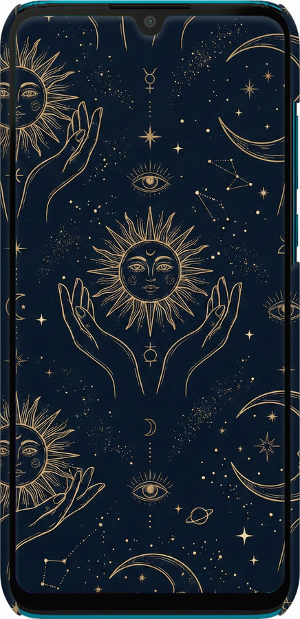 3D пластиковий матовий чехол Celestial Harmony: Sun & Moon Gold Mystic Pattern для Huawei P30 Lite - 6778m-1651 изображение 