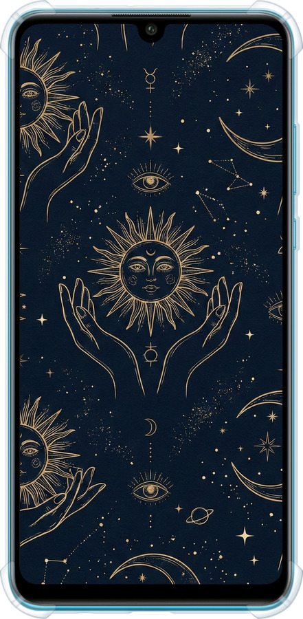 Силіконовий протиударний с посиленими кутами чехол Celestial Harmony: Sun & Moon Gold Mystic Pattern для Huawei P30 Lite - 6778sp-1651 изображение 