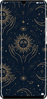 3D пластиковый матовый чехол Celestial Harmony: Sun & Moon Gold Mystic Pattern для Huawei P30 Pro - 6778m-1621 изображение 