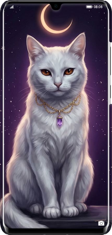 3D пластиковий матовий чехол Mystic White Cat Gothic Dark Purple Gold для Huawei P30 Pro - 6805m-1621 изображение 