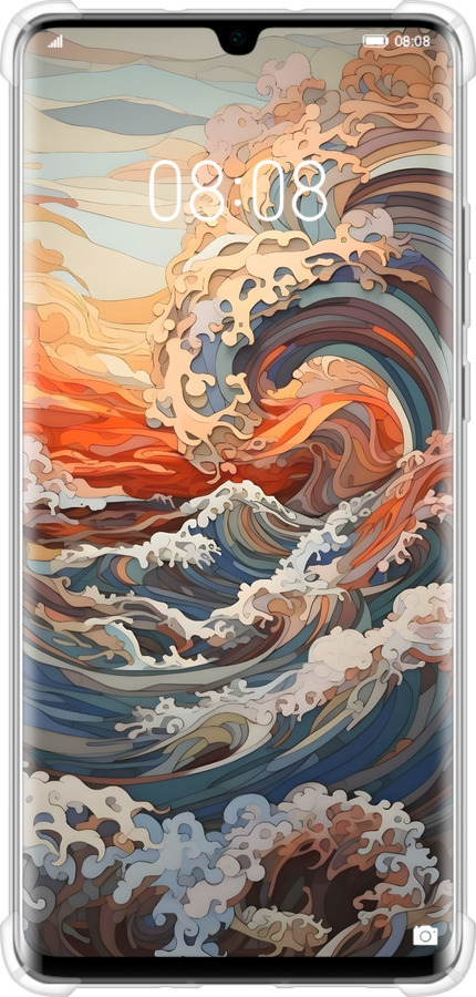 Силіконовий протиударний с посиленими кутами чехол Арт хвилі для Huawei P30 Pro - 6324sp-1621 изображение 