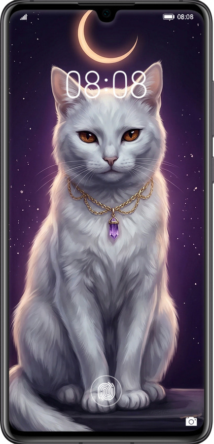 TPU чехол Mystic White Cat Gothic Dark Purple Gold для Huawei P30 - 6805b-1622 изображение 