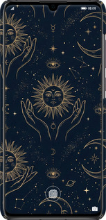 3D пластиковый матовый чехол Celestial Harmony: Sun & Moon Gold Mystic Pattern для Huawei P30 - 6778m-1622 изображение 
