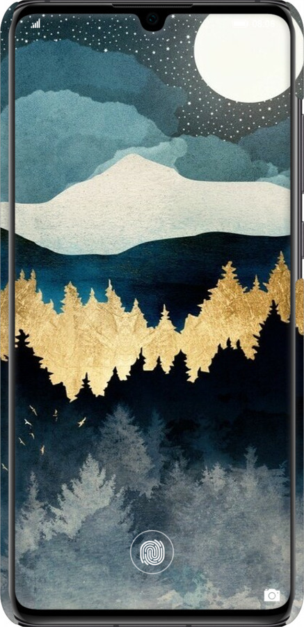 3D пластиковий матовий чехол Нічний краєвид з лісом та горами для Huawei P30 - 6493m-1622 изображение 