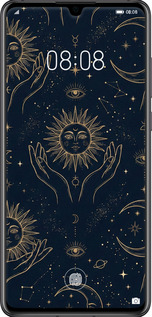 Силиконовый чехол Celestial Harmony: Sun & Moon Gold Mystic Pattern для Huawei P30 - 6778u-1622 изображение 