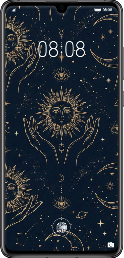 Силиконовый чехол Celestial Harmony: Sun & Moon Gold Mystic Pattern для Huawei P30 - 6778u-1622 изображение 