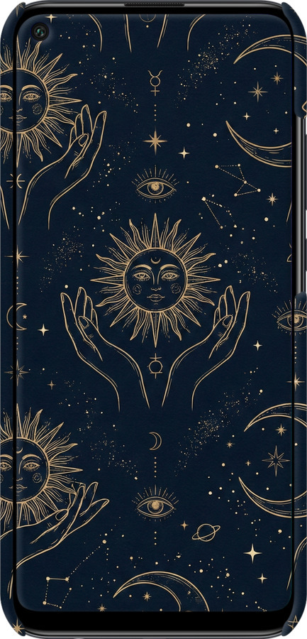 3D пластиковый матовый чехол Celestial Harmony: Sun & Moon Gold Mystic Pattern для Huawei P40 Lite E - 6778m-1875 изображение 