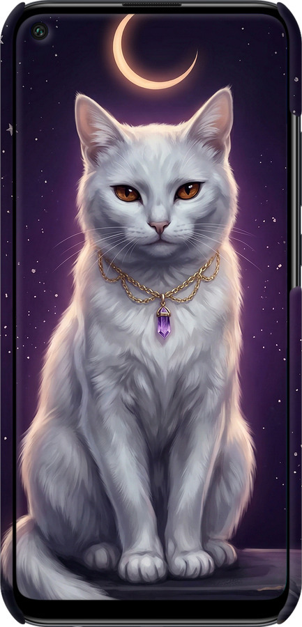 3D пластиковий матовий чехол Mystic White Cat Gothic Dark Purple Gold для Huawei P40 Lite E - 6805m-1875 изображение 