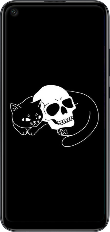 2D пластиковий чехол Із зображенням кота та черепа для Huawei P40 Lite E - 6491t-1875 изображение 
