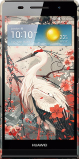 3D пластиковий глянцевий чехол Лелека у цвіту сакури для Huawei Ascend P6 - 6109c-39 изображение 