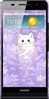3D пластиковый глянцевый чехол Котик в цветах для Huawei Ascend P6 - 6390c-39 изображение 