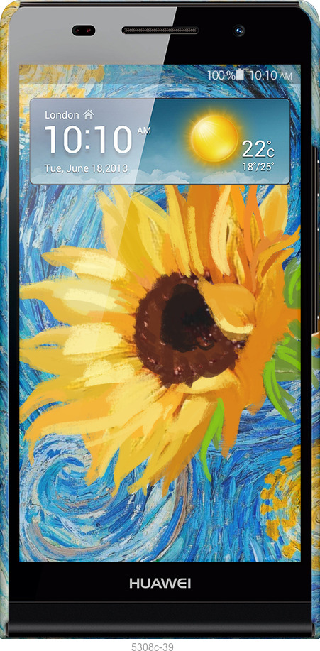 3D пластиковый глянцевый чехол Цветы желто-голубые для Huawei Ascend P6 - 5308c-39 изображение 