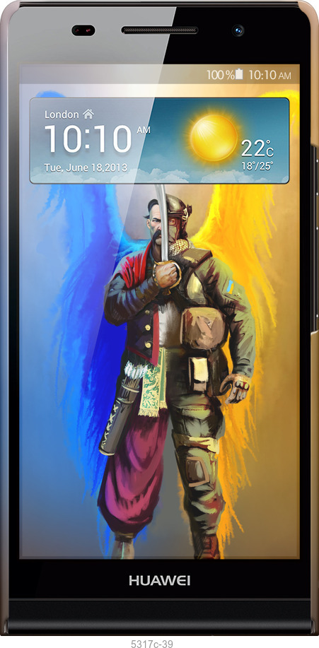 3D пластиковый глянцевый чехол Воин-Ангел для Huawei Ascend P6 - 5317c-39 изображение 