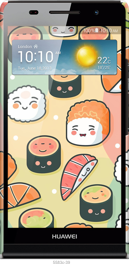 3D пластиковий глянцевий чехол Суші патерн для Huawei Ascend P6 - 5583c-39 изображение 